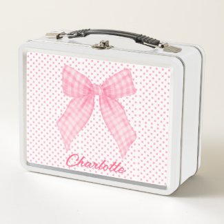 Girly Pink Polka Dots Watercolor Pink Gingham Bow