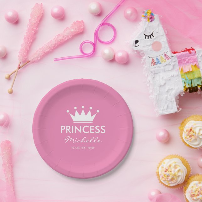 Girly pink princess crown girls baby shower plates (Party)