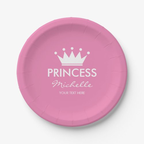 Girly pink princess crown girls baby shower plates