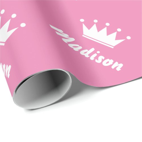 Girly pink princess crown wrapping paper  Matte