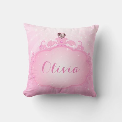 Girly Pink Princess Monogram Name Throw Pillow