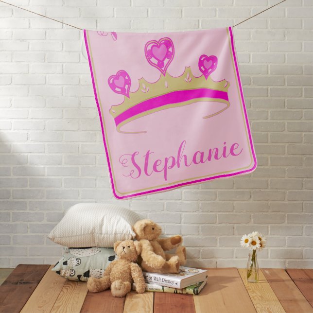 Girly Pink Princess Tiara Personalized Baby Blanket (In Situ)