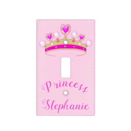 Girly Pink Princess Tiara Personalized Light Switch Cover