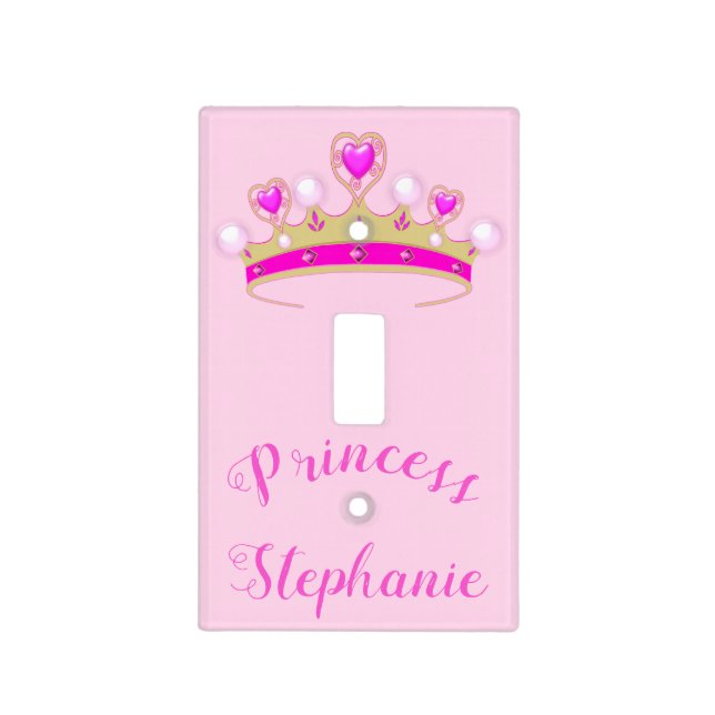 Girly Pink Princess Tiara Personalized Light Switch Cover (Front)