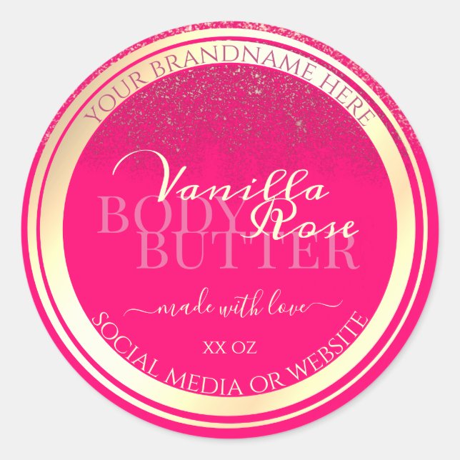 Girly Pink Product Packaging Labels Gold Frame (Front)