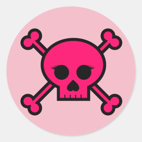 Girly Pink Punk Skull Crossbones Round Button Classic Round Sticker