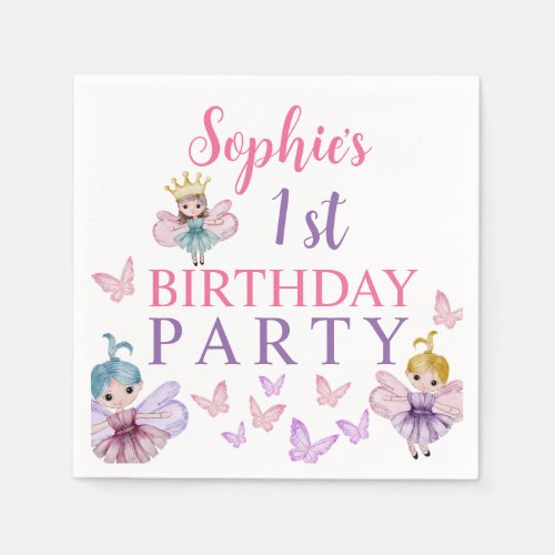 Girly Pink  Purple Fairy Princess Birthday Napkins