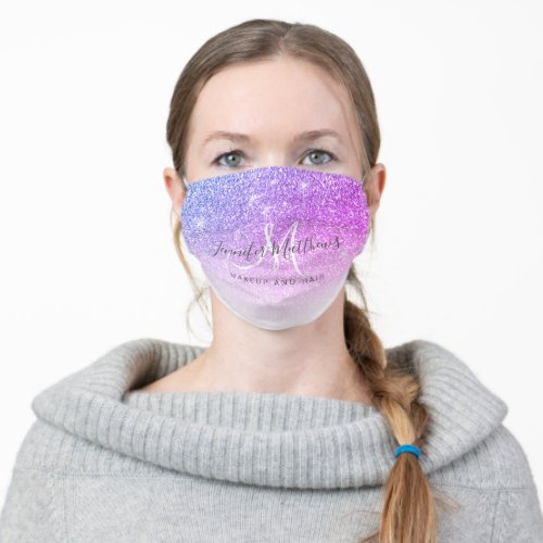 Girly Pink Purple Glitter Makeup Salon COVID Safe Adult Cloth Face Mask