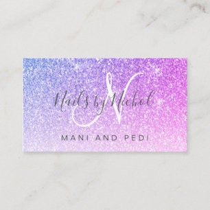 Girly Pink Purple Glitter Mani Pedi Nail Salon Business Card