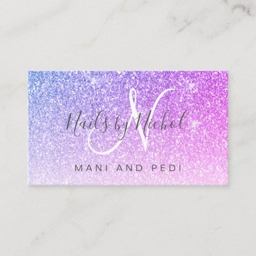 Girly Pink Purple Glitter Mani Pedi Nail Salon Business Card