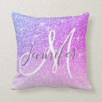 Girly Pink Purple Glitter Monogram Name Throw Pillow Girly Pink Purple Glitter Monogram Name Throw Pillow