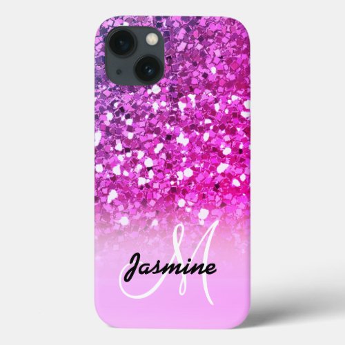 Girly Pink Purple Glitter Sparkle Name iPhone 13 Case