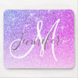 Girly Pink Purple Glitter Sparkles Monogram Name Mouse Pad at Zazzle