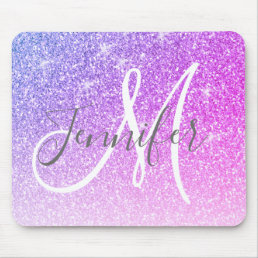 Girly Pink Purple Glitter Sparkles Monogram Name Mouse Pad