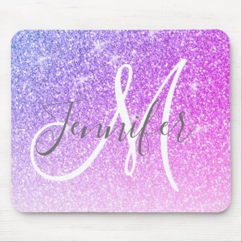 Girly Pink Purple Glitter Sparkles Monogram Name Mouse Pad by epclarke at Zazzle