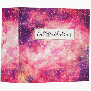 Girly Pink Purple Majestic Starry Nebula Art 3 Ring Binder