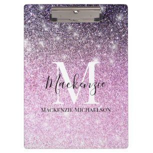 Girly Pink Purple Ombre Glitter Monogram Name  Clipboard