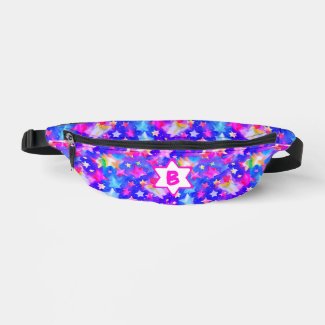 Girly Pink Purple Rainbow Watercolor Star Monogram