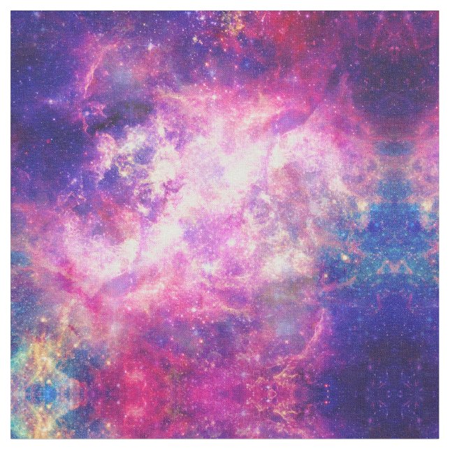 Girly Pink Purple Space Nebula Galaxy Fabric (Close Up)