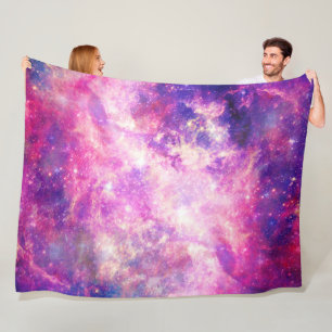 Girly Pink Purple Space Nebula Galaxy Fleece Blanket