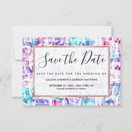 Girly Pink Purple Teal Artsy Abstract Geometric Save The Date