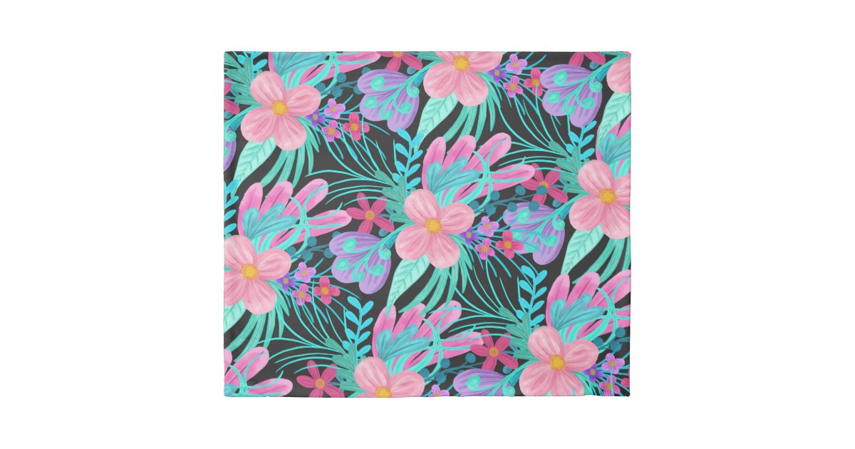 Girly Pink Purple Teal Watercolor Flowers Leaves Duvet Cover | Zazzle