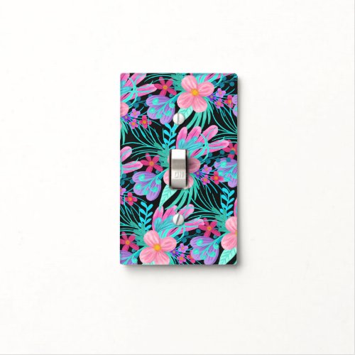 Girly Pink Purple Teal Watercolor Flowers Leaves Light Switch Cover