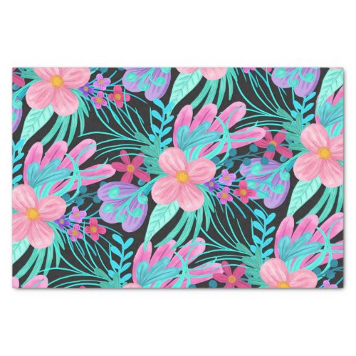 Girly Pink Purple Teal Watercolor Flowers Leaves Tissue Paper