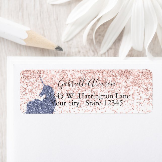 Girly Pink Purple Unicorn Glitter Glitz Label (Insitu)