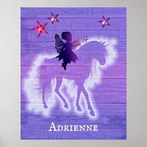 Girly Pink  Purple Unicorn Personalized Poster