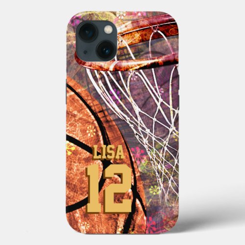 girly pink purple womens basketball iPhone 13 case