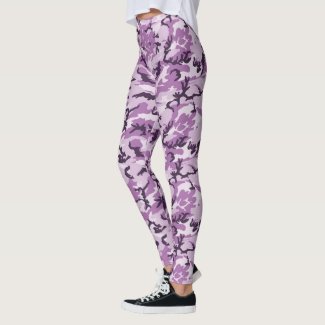Girly Pink / Purple Woodland Camouflage Pattern Leggings