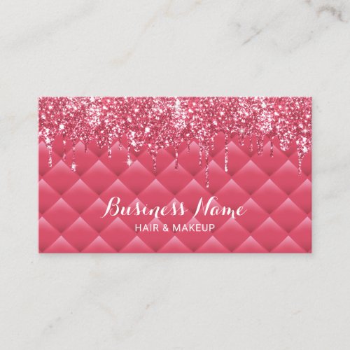 Girly Pink Quilted Lux Glitter Drips Beauty Salon Business Card