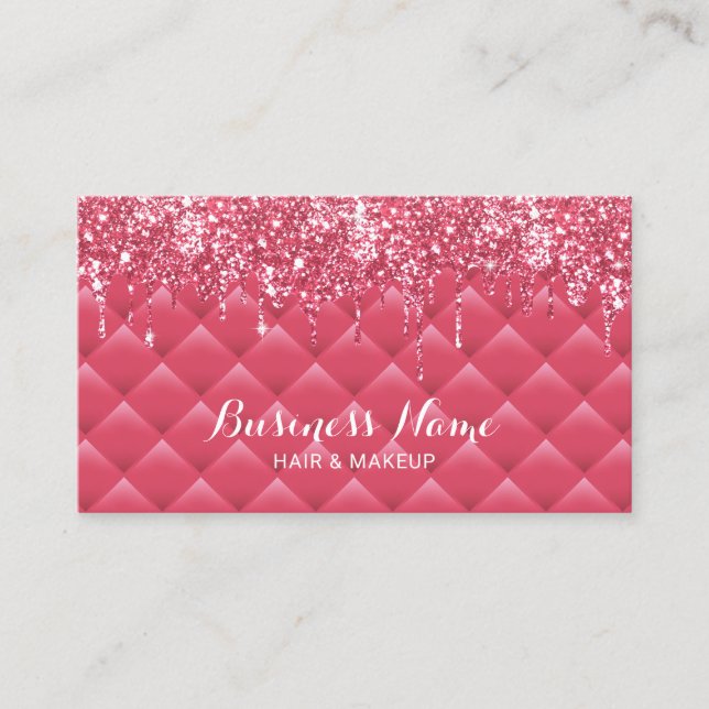 Girly Pink Quilted Lux Glitter Drips Beauty Salon Business Card (Front)