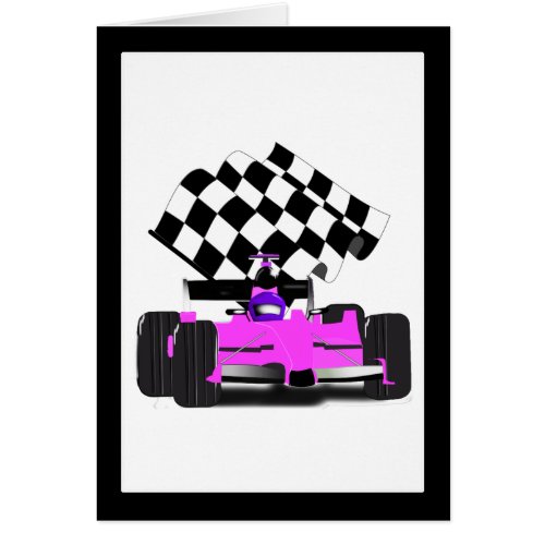 Girly Pink Race Car with Checkered Flag