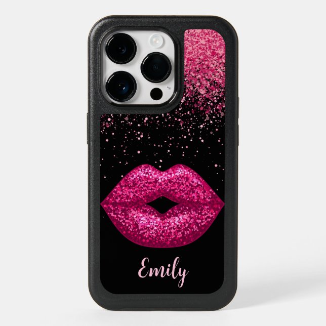 Girly Pink Rain and Lips Glitter Otterbox iPhone Case (Back)