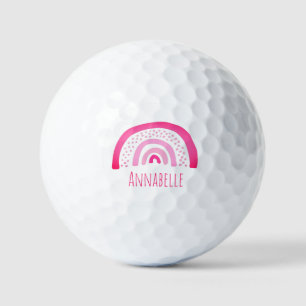 Girly Pink Rainbow First name Golf Balls