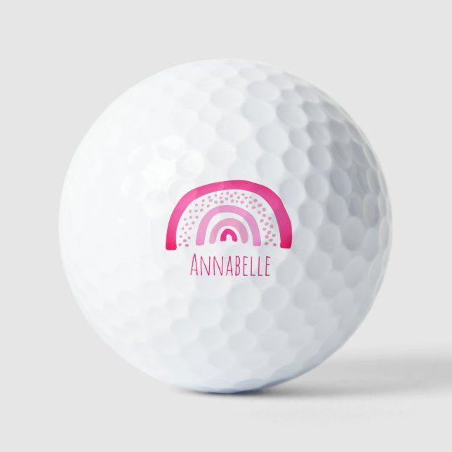 Girly Pink Rainbow First name Golf Balls (Front)