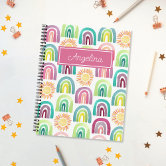 Rainbow Ink Pens Kid Black Sketchbook with Name Notebook