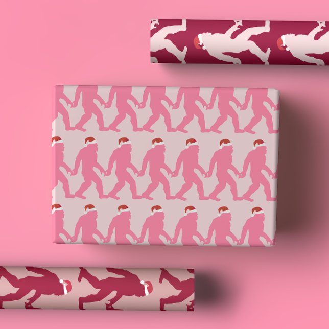 Girly Pink & Red Bigfoot Santa Unique Xmas  Wrapping Paper Sheets (Creator Uploaded)