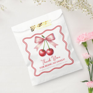 Girly Pink Red Coquette Cherry First 1st Birthday Favor Bag