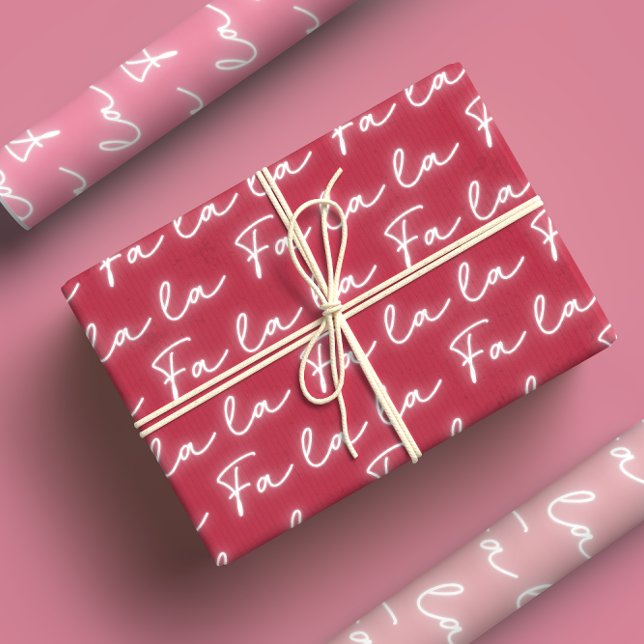 Girly Pink & Red Fa La La Calligraphy Christmas Wrapping Paper Sheets (Creator Uploaded)