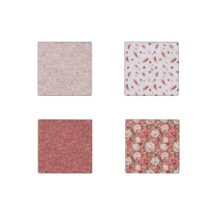 Girly Pink Red Glitter Hearts Flowers Stone Magnet