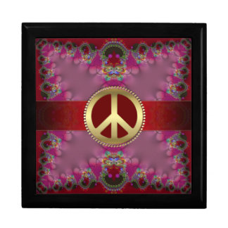 Girly Pink+Red Gold Peace Sign Jewelry Gift Box