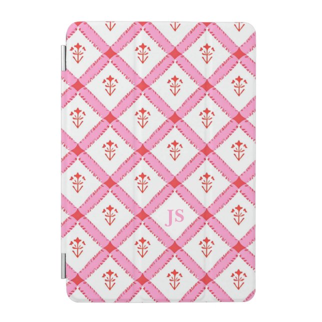 Girly Pink & Red Pattern With Initials iPad Mini Cover (Front)