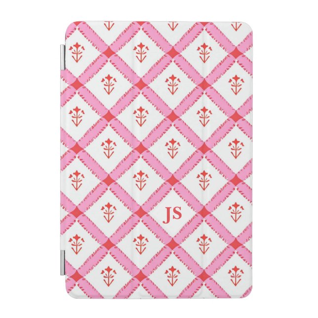 Girly Pink & Red Pattern With Initials iPad Mini Cover (Front)