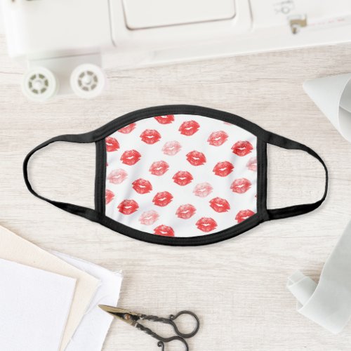Girly pink red watercolor kiss lips pattern face mask