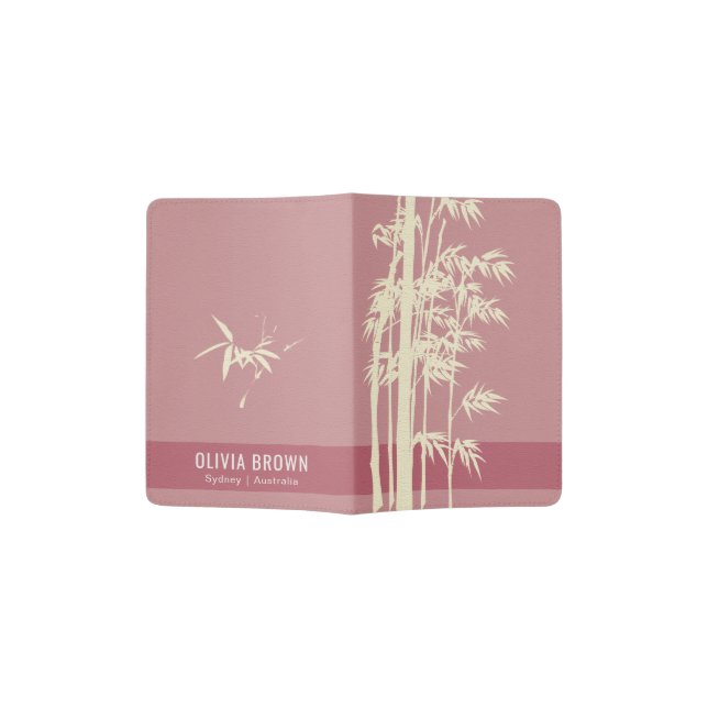 GIRLY PINK RED WHITE LEATHER  BAMBOO MONOGRAM PASSPORT HOLDER (Opened)