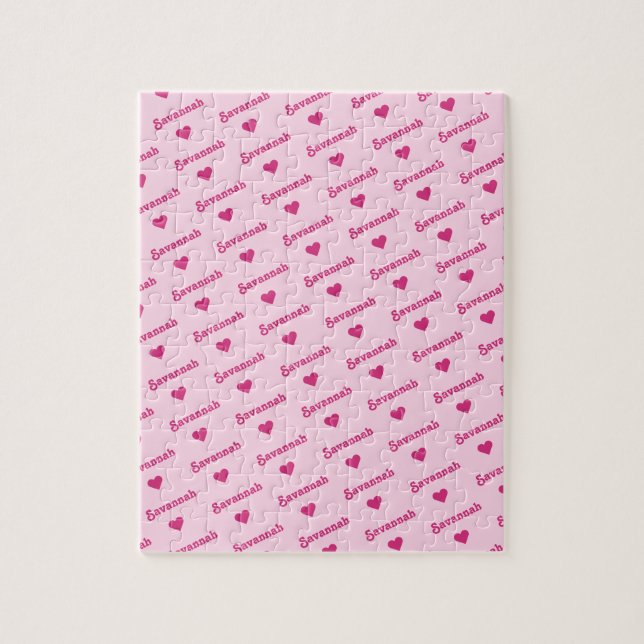 Girly Pink Repeating Name & Hearts Jigsaw Puzzle (Vertical)