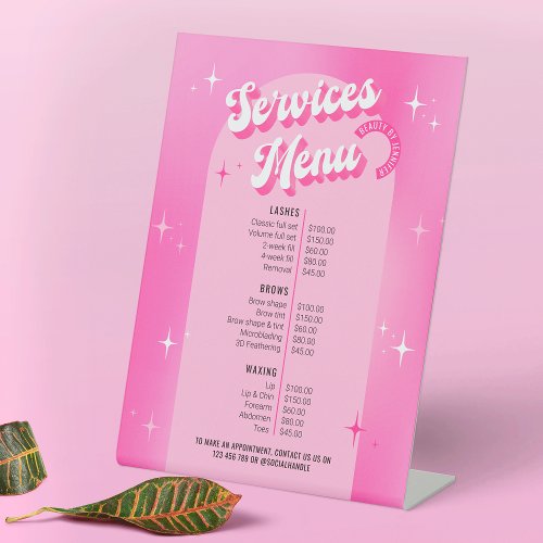 Girly Pink Retro Beauty Spa Lashes Price List Menu Pedestal Sign